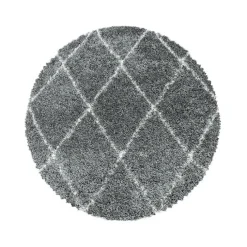 Berberteppich Rund - Agadir Lines Grau Creme