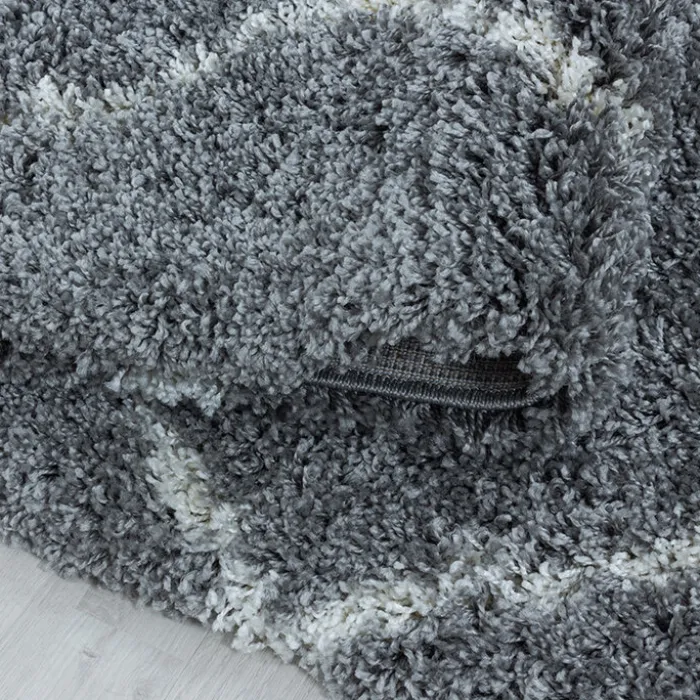 Berberteppich Rund - Agadir Lines Grau Creme