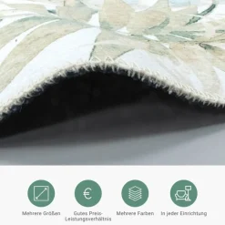 Boho Teppich Rund - Palmier Blätter Naturel