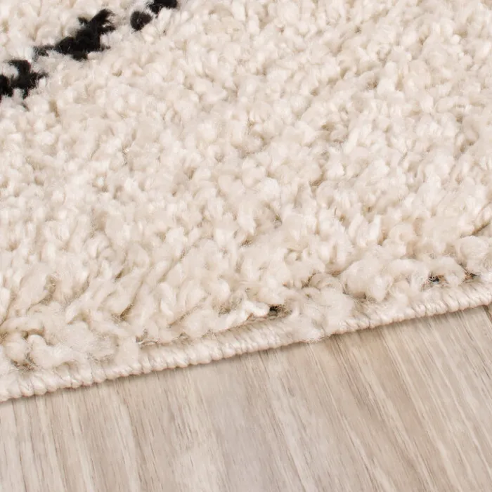 Hochflor Läufer - Grand Lines Creme Schwarz