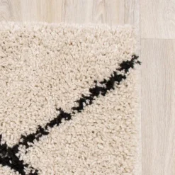 Hochflor Läufer - Grand Lines Creme Schwarz