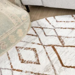 Hochflor Teppich Rund - Blend Diamond Creme Bunt