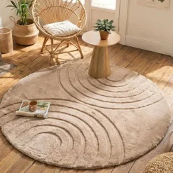 Hochflor Teppich Rund - Carvy Arches Taupe
