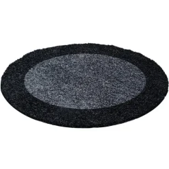 Hochflor Teppich Rund - Edge Schwarz