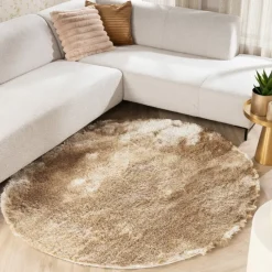 Hochflor Teppich Rund - Glorious Champagner Creme