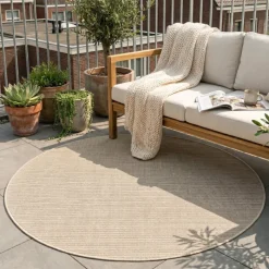 In- & Outdoor Jute Teppich Rund - Nomad Melange Creme