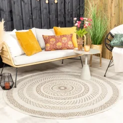 In- & Outdoor Jute Teppich Rund - Nomad Aztec Creme