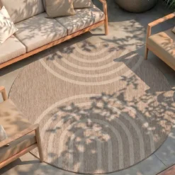 In- & Outdoor Teppich Rund - Sierra Arches Beige Creme