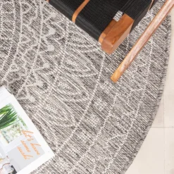 In- & Outdoor Teppich Rund - Summer Azteca Hellgrau