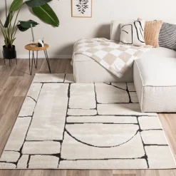 Japandi Teppich - Yori Blocks Creme Schwarz