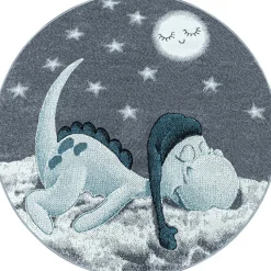 Kinderteppich Rund Dino - Bambi Blau