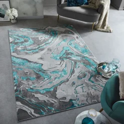 Marmor Teppich - Erio Marbled Grau Türkis