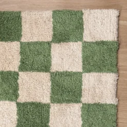 Retro Teppich - Gambit Grün Weiß