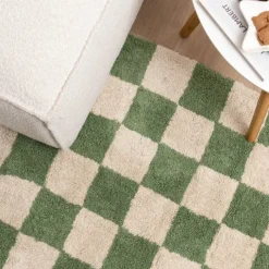 Retro Teppich - Gambit Grün Weiß