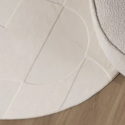 Runder Teppich Wohnzimmer - Charm Circles Weiß