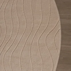 Runder Teppich Wohnzimmer - Charm Waves Beige