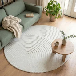 Runder Teppich Wohnzimmer - Charm Curves Weiß