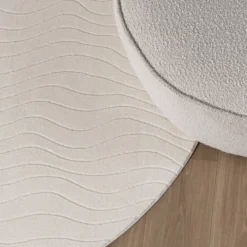 Runder Teppich Wohnzimmer - Charm Waves Weiß