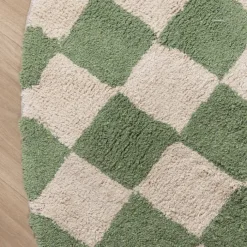Rund Retro Teppich - Gambit Grün Weiß
