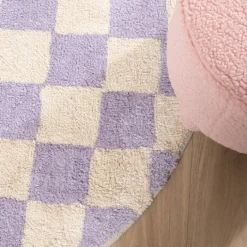 Rund Retro Teppich - Gambit Lila Weiß