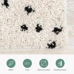 Teppich Hochflor - Grand Dots Creme Schwarz