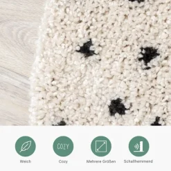 Teppich Hochflor Rund - Grand Dots Creme Schwarz