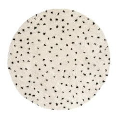 Teppich Hochflor Rund - Grand Dots Creme Schwarz
