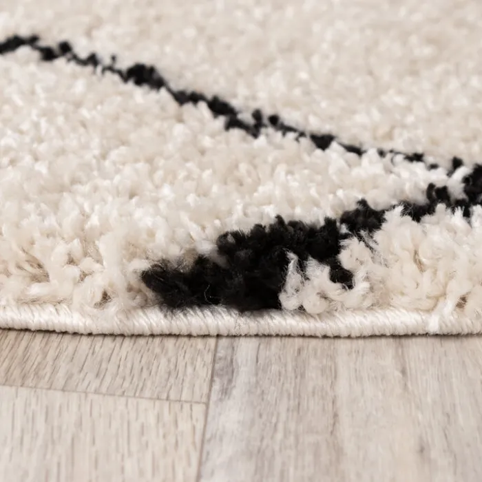 Teppich Hochflor Rund - Grand Diamond Creme Schwarz
