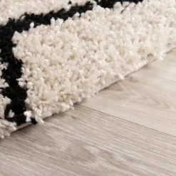 Teppich Hochflor Rund - Grand Diamond Creme Schwarz