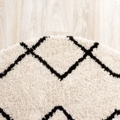Teppich Hochflor Rund - Grand Diamond Creme Schwarz
