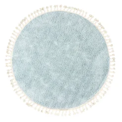 Teppich Hochflor Rund - Lofty Fringe Hellblau Türkis