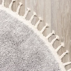 Teppich Hochflor Rund - Lofty Fringe Hellgrau