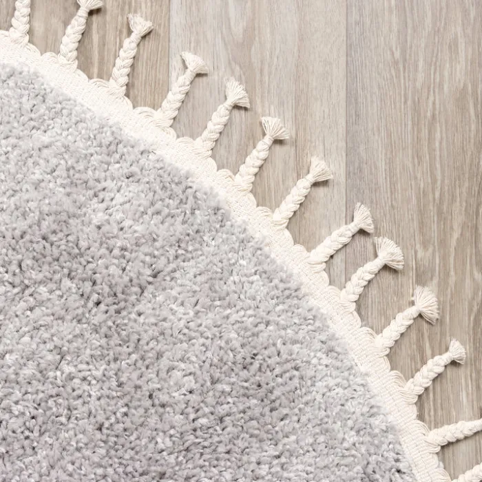 Teppich Hochflor Rund - Lofty Fringe Hellgrau