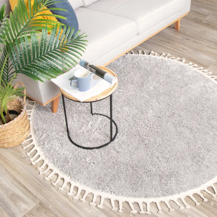 Teppich Hochflor Rund - Lofty Fringe Hellgrau