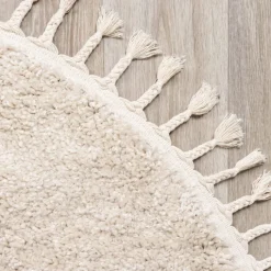 Teppich Hochflor Rund - Lofty Fringe Creme Weiß