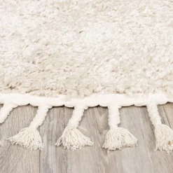 Teppich Hochflor Rund - Lofty Fringe Creme Weiß