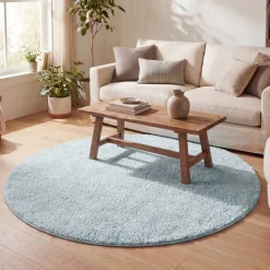 Teppich Hochflor Rund - Lofty Hellblau Türkis