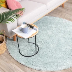 Teppich Hochflor Rund - Lofty Hellblau Türkis