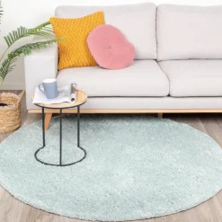 Teppich Hochflor Rund - Lofty Hellblau Türkis
