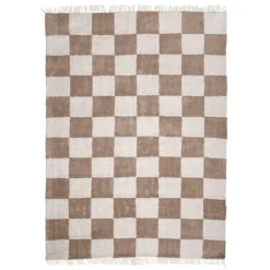Teppich kariert - Blox Fringe beige weiß