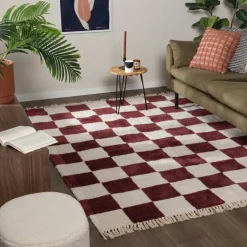 Teppich kariert - Blox Fringe rot weiß