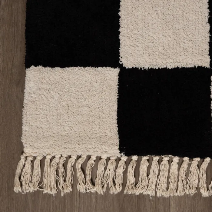 Teppich kariert - Blox Fringe schwarz weiß