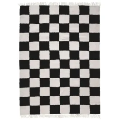 Teppich kariert - Blox Fringe schwarz weiß