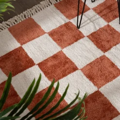 Teppich kariert - Blox Fringe terracotta weiß