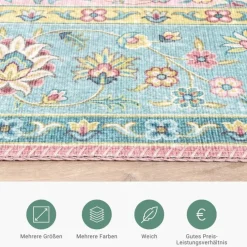 Teppich Vintage - Lily Medaillon Hellblau Türkis