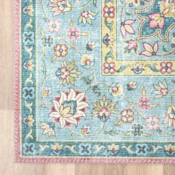 Teppich Vintage - Lily Medaillon Hellblau Türkis