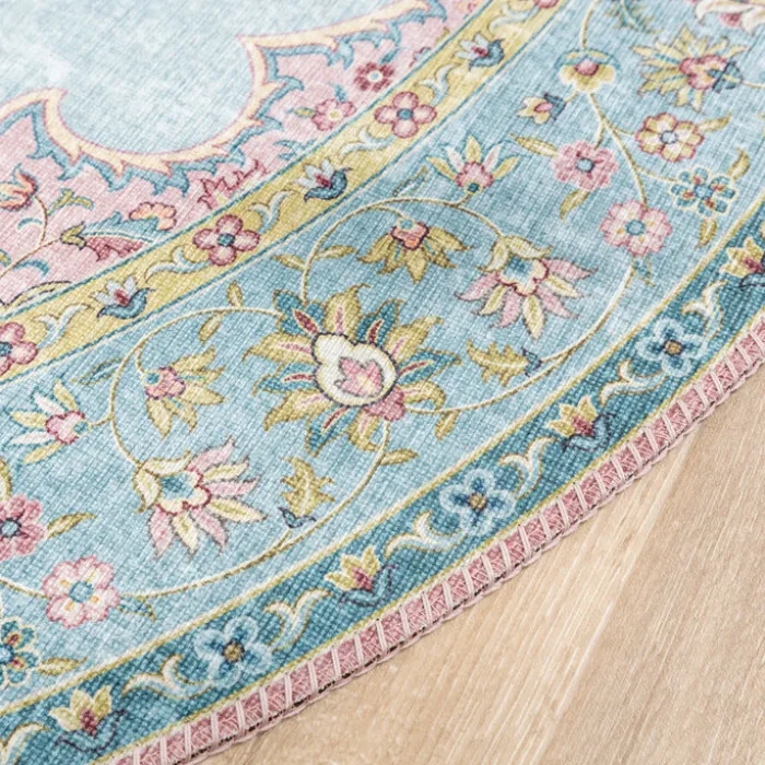 Teppich Vintage Rund - Lily Medaillon Hellblau Türkis