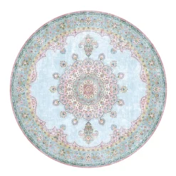 Teppich Vintage Rund - Lily Medaillon Hellblau Türkis