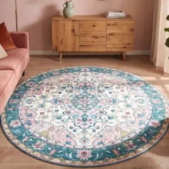 Teppich Vintage Rund - Lily Oriental Blau Rosa