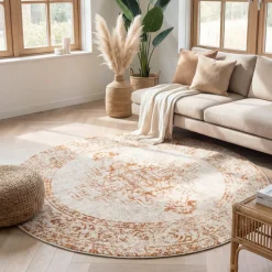 Teppich Vintage Rund - Spring Ethnic Creme Terra